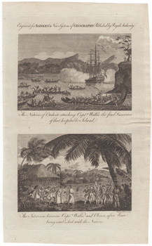 The Natives of Otaheite [Tahiti] attacking Captn Wallis the first Disoverer of that hospitable Island  The Interview between Captn Wallis and Oberea, after Peace being established with the Natives